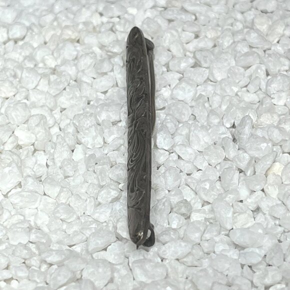 Vintage Victorian Silver Engraved Floral Bar Baguette Pin Brooch - Picture 4 of 8